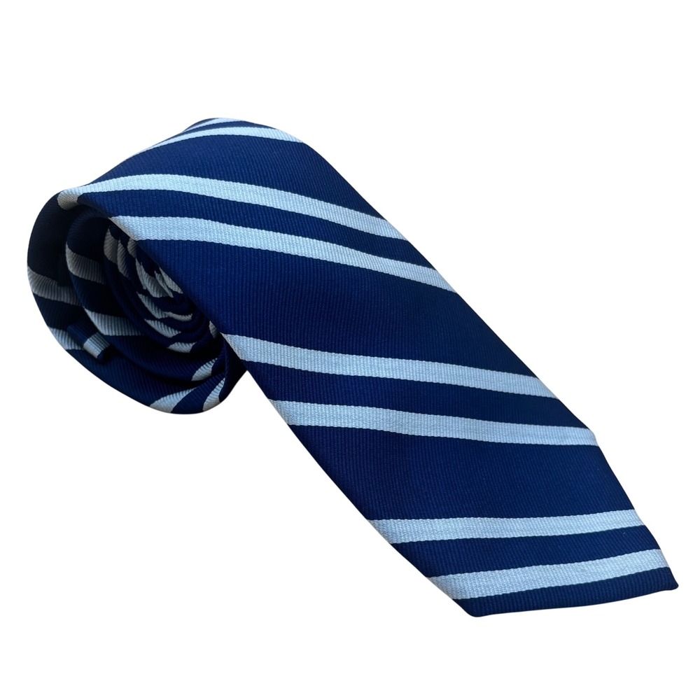 Banana Republic Mens Silk Blend Navy Light Blue Striped Necktie 3.25 Inch Width